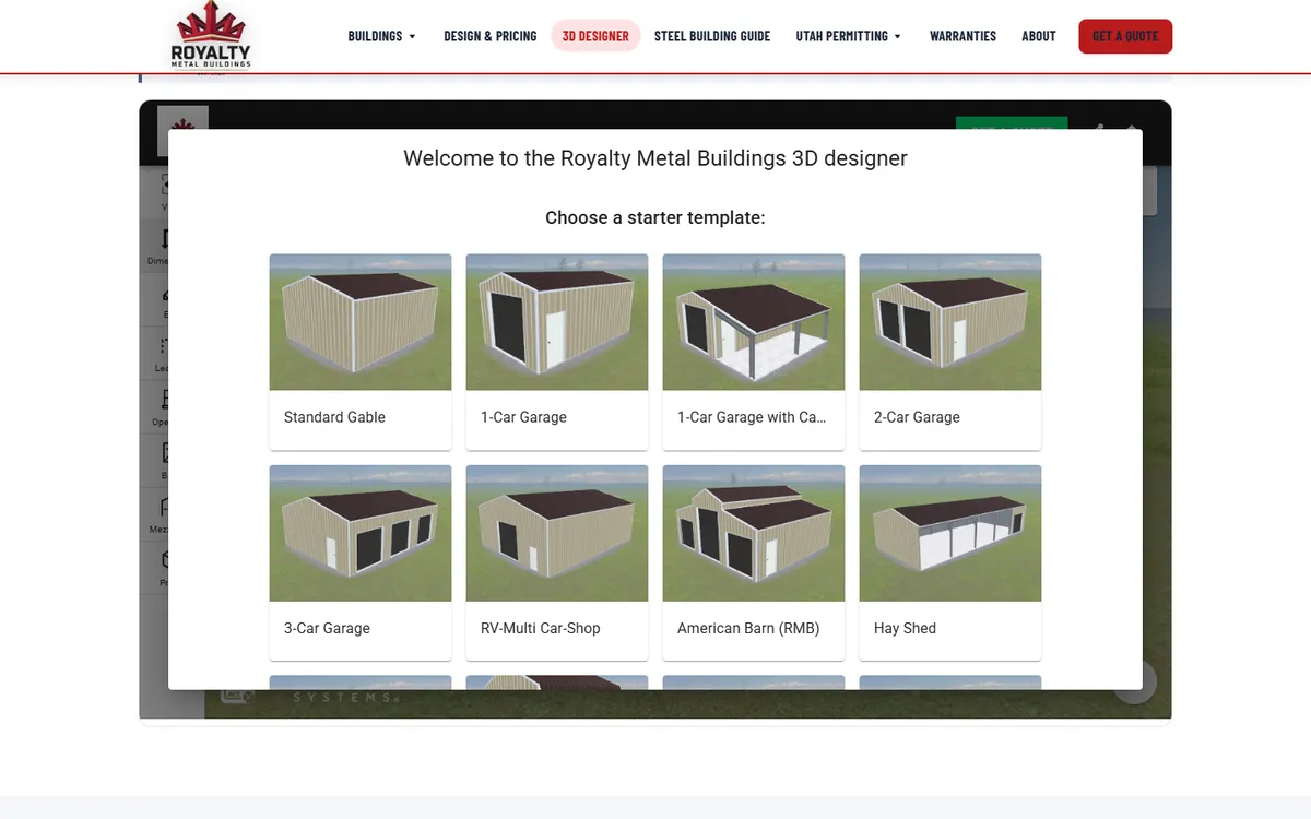 Royalty Metal Buildings 3D building designer